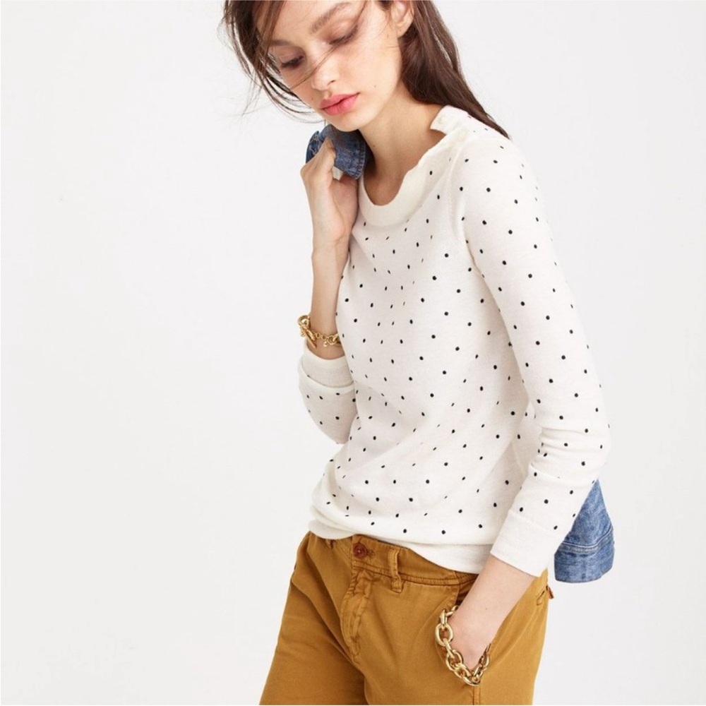 J.Crew Tippi Polka Dot Merino Wool Sweater Ivory Black Size S - Picture 2 of 12
